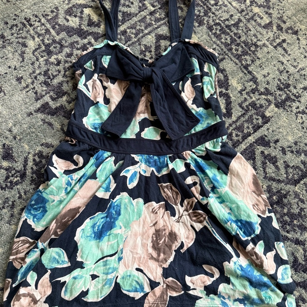 Y2K Abercrombie & Fitch 100% Cotton Blue and Floral Babydoll Tanktop With Bow